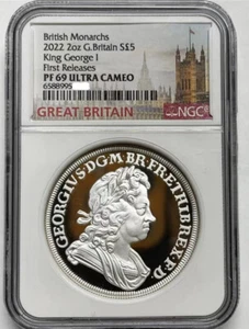 2022 Great Britain King George I 5 Pounds 2oz Silver Proof Coin NGC  PF 69 UC FR - Picture 1 of 3