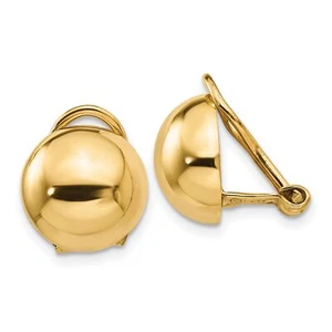 Polished Half Ball Button Omega Back Clip-On Earrings in Real 14k Yellow Gold - Picture 1 of 7