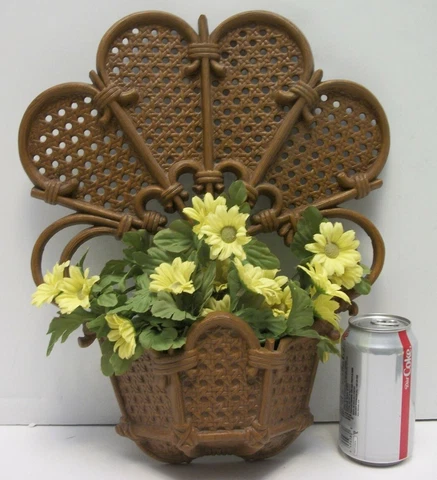 Vtg Burwood Wicker Look Heart Wall Pocket #2537 Yellow Flowers 1981 Cover