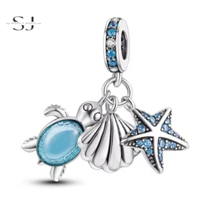925 Sterling Silber Schildkröte Seestern Austernmuschel Charm Perle für Armbänder Geschenke - Bild 1 von 1