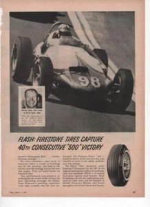1963 Firestone Tires 40th Consecutive 500 Victory Photo & Copy Vintage Print Ad - Picture 1 of 1