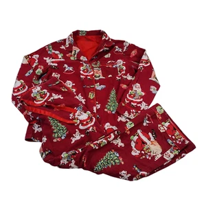 Nick & Nora Retro Santa Puppy Christmas Flannel Cotton Pajama Set - Large - Picture 1 of 19