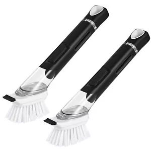 Kitchen Dish Scrubber Brushes with Soap Dispenser and Handle Black, 2Pack - Picture 1 of 6
