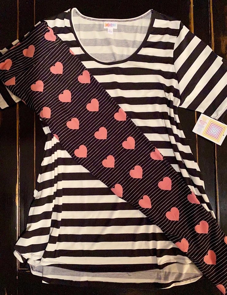 NUEVO CON ETIQUETAS Conjunto TC LuLaRoe PINK HEARTS Leggings y L NEGRO BLANCO RAYA Perfecto T Top Foto 1 de 4