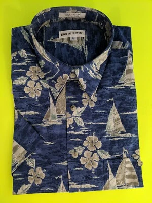 Vintage Pierre Cardin Hawaiian Shirt Tropical Luau Tiki Sail Boat Large (L114) - Image 1 of 4
