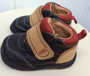Baby Boys LEATHER ANKLE BOOTS Euro 21 US 5.5 UMI Navy Tan Red Hook & Loop CASTLE - Picture 1 of 6