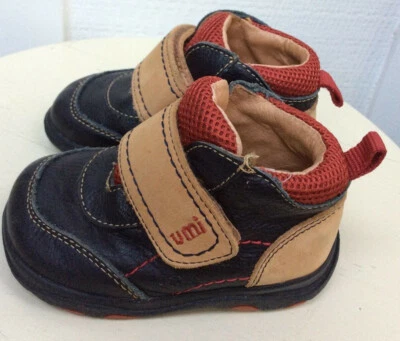 BOTINES DE CUERO para bebés niños Euro 21 EE. UU. 5,5 UMI Azul Marino Tostado Rojo Gancho y Lazo CASTILLO Foto 1 de 4