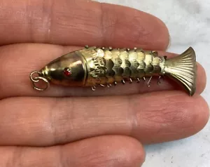 Antique Vintage 14K Gold Articulated Red Eye Fish Pendant As Is - Picture 1 of 16