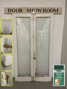 Reclaimed French Single Panel Glass Wooden Double Doors 1990 x 1105mm - Picture 1 of 24