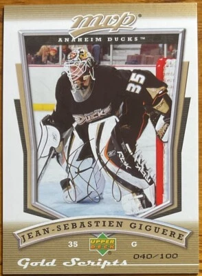 2007-08 Upper Deck MVP Gold Script Jean-Sebastien Giguere #110 #'d 040/100 - Image 1 of 2