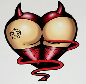 Sexy Pin Up girl Devil Butt Heart Decal Sticker Skulls Hot rod Rat Window Trunk - Picture 1 of 2