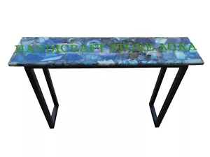 Blue agate console table agate coffee side table with metal stand - Picture 1 of 7