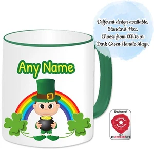 Taza de regalo personalizada del día de San Patricio nombre taza duende irlandés afortunado niños hombres - Imagen 1 de 20