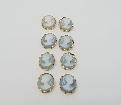 4 pares de 10 mm de colección azul victoriano dama joyería camafeos encaje dorado filigrana ajuste Foto 1 de 4