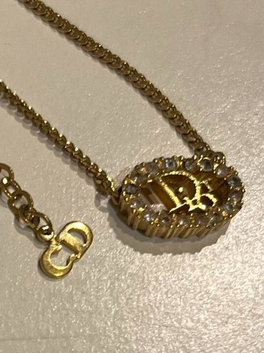 Collana Christian Dior CD Logo Strass Oro x Azzurro Autentica Donna