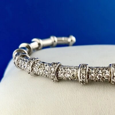 Joe Esposito ESPO Sterling Silver 925 Cubic Zirconia CZ Flexible Cuff Bracelet - Image 1 of 4