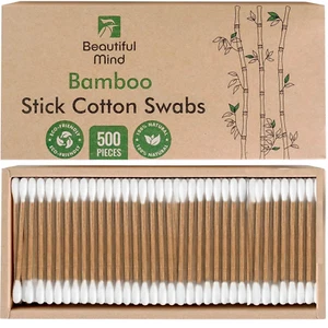 Bio Bambus Wattestäbchen für Ohren - 500 Stück - Qtips mit karbonisiertem Bambus f - Bild 1 von 9