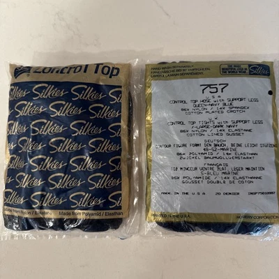 Silkies Control Top Support Queen X-Large Navy Blue 757 Pantyhose NOS Lot 2 USA - Image 1 of 3