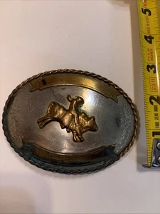 Fibbia cintura trofeo vintage Rodeo Bull Rider cowboy tedesco tono argento VUOTA USATA - Foto 1 di 7