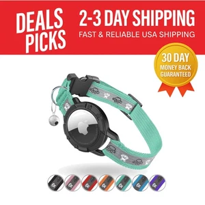 Safety Elastic Green Cat Collar with AirTag Holder and Reflective Strips - XS - Picture 1 of 9