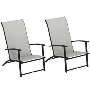 Outsunny Folding Patio Chairs Set of 2, Portable Camping Chairs, Gray - Picture 1 of 11