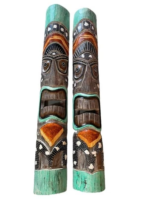 SET OF 2 40” TIKI MASK HAWAIIAN WALL ART ISLAND HOME DECOR BAR TROPICAL - Image 1 of 2