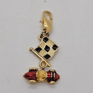 racecar and flag gold tone charm or pendant - Picture 1 of 3