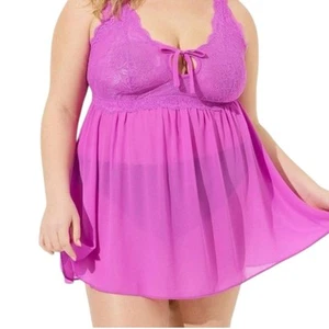 Torrid Lace Deep V Babydoll Dessous Negligee Vivid Violet Sheer Mesh Gr. L / XL - Bild 1 von 8