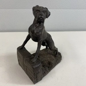 HEREDITIES Bronzed Resin Sculpture Figure of Boxer Dog With Front Paws on Wall - Picture 1 of 14