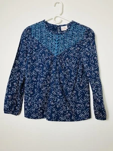 hanna andersson Long Sleeve Blouse Navy Blue Floral 100% Cotton Sz 160 (US 14) - Picture 1 of 6