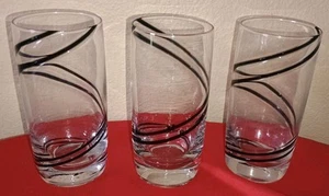 Luigi Bormioli Italian Black Swirl Highball Tumbler Water Ice Tea Glasses Set 3 - Picture 1 of 8