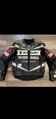 Nueva Chaqueta de Cuero SUZUKI Rocket Motocicleta Motociclista Motocicleta Carreras Foto 1 de 3