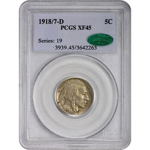 1918/7-D 5C XF45 PCGS CAC FS-101 Rare Buffalo Nickel Denver - Picture 1 of 5