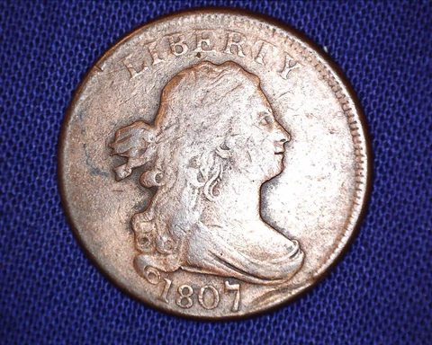 1807 Draped Bust Half Cent  Low Mintage of 476,000  #S150 Cover