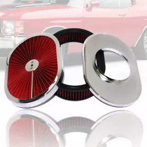 12" Oval Air Cleaner with Red Washable Element Fits SBC BBC Chevy Ford Hot Rod - Picture 1 of 5