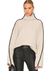 Maglione girocollo Rag and Bone Ingrid costine taglia XS lana beige nero - Foto 1 di 5