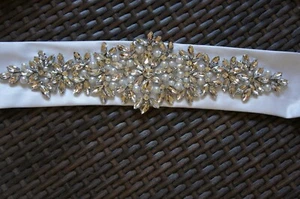 Bridal Sash Belt Rhinestones+Pearls With Hi End Satin Wedding Dress Fabric White - Picture 1 of 4