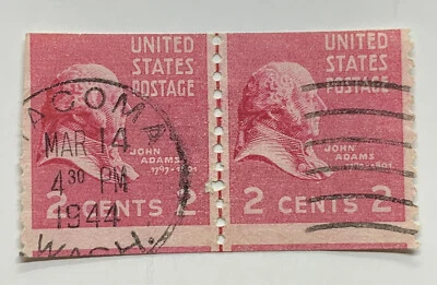 ERROR 1939 U.S. 2C PREXIE STAMPS PAIR GUIDE LINE #841 PLATE NUMBER ERROR MISCUT - Image 1 of 2