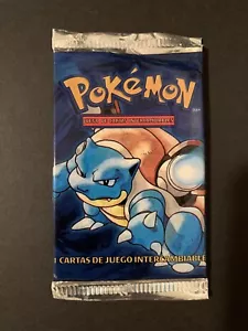 Pokémon Spanish Base Set Unlimited Pack Blastoise Art Sealed Vintage Light - Picture 1 of 2