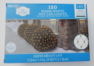 Wal-Mart Holiday Time 150 Warm White Net LED Lights 6ftx4ft Green Wire Bx Varies - Picture 1 of 9