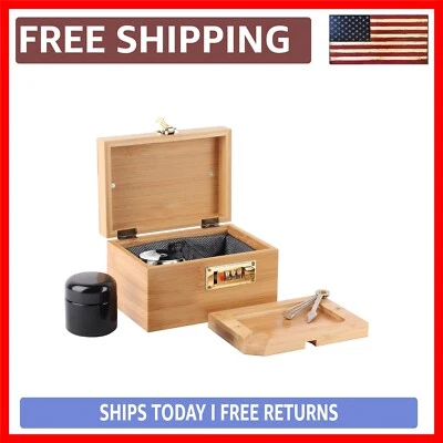 Bamboo Box with Adjustable Dividers & Secure Lock - Home Organizer - Image 1 of 4