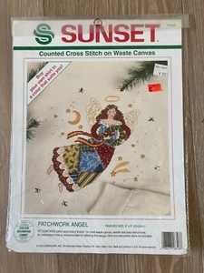 VTG Dimensions Sunset Counted Cross Stitch on Waste Canvas Kit Patchwork Angel - Picture 1 of 3