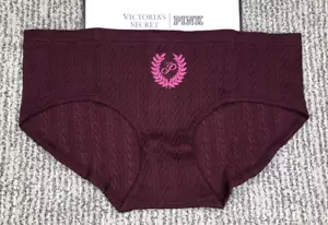 Victoria's Secret PINK NWT Large Burgundy Hiphugger Panty Logo Textured Cute - Picture 1 of 11