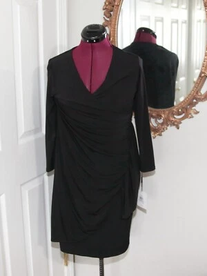 Calvin Klein Black Cocktail Faux Wrap Side Ruffle Dress Size 6 New W/ Tags - Image 1 of 4