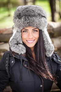 Conejo para ushanka ruso sombrero de invierno. Gris. ¡Auriculares de piloto trampero! - Imagen 1 de 6
