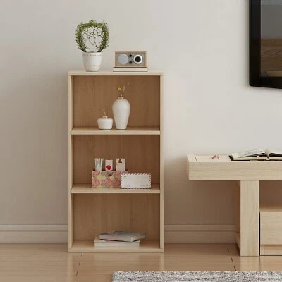 Modern Oak Wood 3 Tier Cube Beiege Bookcase Display Shelving Storage Unit - Image 1 of 4