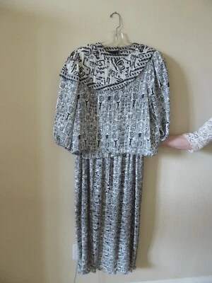 Vestido Diane Freis Original 2 Piezas, Blanco y Negro, Vintage Principios Años 80 (S4 Foto 1 de 4