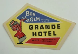 Original RARE Vintage Luggage Label Sticker GRANDE HOTEL Boa Viagem RECIFE - Picture 1 of 2