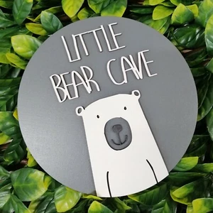 Wooden Little Bear Cave Sign - ADD NAME - Bear Design Kids - Nordic Name Sign - Picture 1 of 3