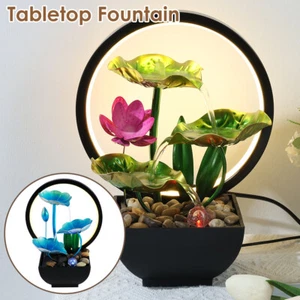 Tabletop Fountain 3-Tiers Water Lily Leaf Small Waterfall Fountains Indoor leEJq - Picture 1 of 22